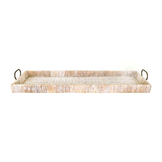 3ft. Decorative Tan Rattan Tray with Metal Handles